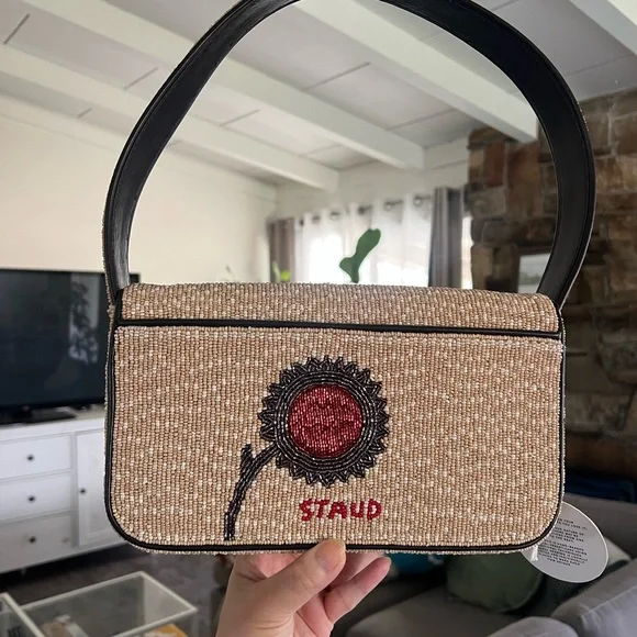 Staud Tommy Summer Sunflower Beige and Red Floral Women's Bag - Picture 2 of 6